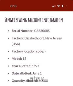 Antique Singer Sewing Machine 1921 No 15 In Cabinet with Part 121021 WORKS