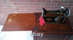 Antique Singer Sewing Machine 1923 Oak Cabinet Treadle Powered