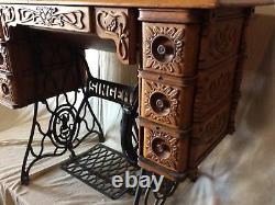 Antique Singer Sewing Machine #27, Arts & Crafts Treadle Table with Puzzle Box