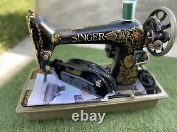 Antique Singer Sewing Machine Model 66-1 1915 Red Eye, Serviced