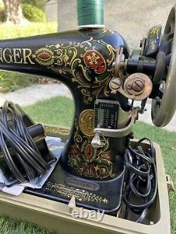 Antique Singer Sewing Machine Model 66-1 1915 Red Eye, Serviced