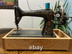 Antique Singer Sewing Machine Model 66 Hand Crank, 1919, Red Eye