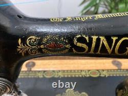 Antique Singer Sewing Machine Model 66 Hand Crank, 1919, Red Eye