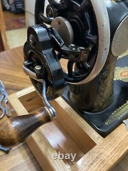 Antique Singer Sewing Machine Model 66 Hand Crank, 1919, Red Eye