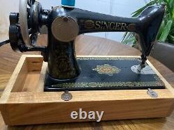 Antique Singer Sewing Machine Model 66 Hand Crank, 1919, Red Eye