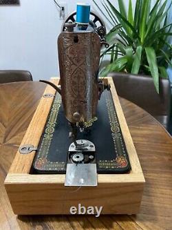 Antique Singer Sewing Machine Model 66 Hand Crank, 1919, Red Eye