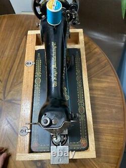 Antique Singer Sewing Machine Model 66 Hand Crank, 1919, Red Eye