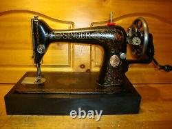 Antique Singer Sewing Machine Model 66 Red Eye, Hand Crank, Leather, Serviced