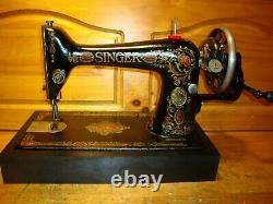 Antique Singer Sewing Machine Model 66 Red Eye, Hand Crank, Leather, Serviced