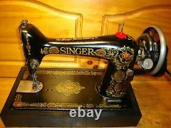 Antique Singer Sewing Machine Model 66 Red Eye, Hand Crank, Leather, Serviced