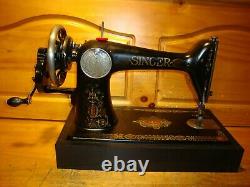 Antique Singer Sewing Machine Model 66 Red Eye, Hand Crank, Leather, Serviced