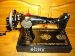 Antique Singer Sewing Machine Model 66 Red Eye, Hand Crank, Leather, Serviced