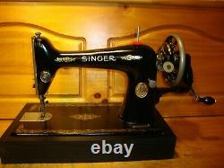Antique Singer Sewing Machine Model 66k, Hand Crank, Leather, Serviced