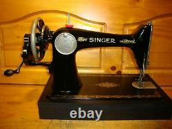 Antique Singer Sewing Machine Model 66k, Hand Crank, Leather, Serviced