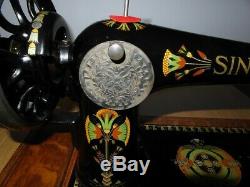 Antique Singer Sewing Machine Model 66k With Lotus Flower Decals