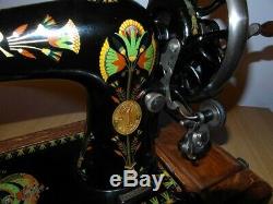 Antique Singer Sewing Machine Model 66k With Lotus Flower Decals