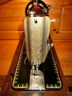 Antique Singer Sewing Machine Model 66k'lotus', Hand Crank, Serviced