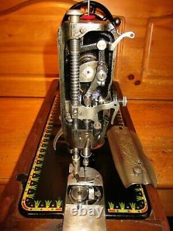 Antique Singer Sewing Machine Model 66k'lotus', Hand Crank, Serviced