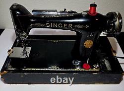 Antique Singer Sewing Machine with Case & Accessories Tested & Works