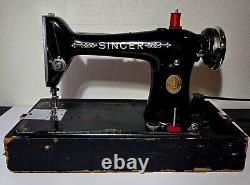 Antique Singer Sewing Machine with Case & Accessories Tested & Works