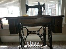 Antique Singer Treadle Red Eye Sewing Machine & Cabinet serial# G8016395