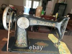 Antique Singer Treadle Red Eye Sewing Machine & Cabinet serial# G8016395