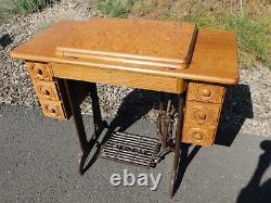 Antique Singer Treadle Sewing Cabinet ONLY Cast Iron Base Solid Oak 7 Drawers VG