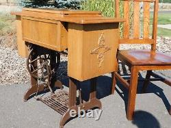Antique Singer Treadle Sewing Cabinet ONLY Cast Iron Base Solid Oak 7 Drawers VG