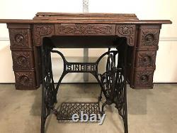 Antique Singer Treadle Sewing Machine 7 drawer Cabinet Ornate floral filigree