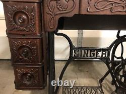 Antique Singer Treadle Sewing Machine 7 drawer Cabinet Ornate floral filigree