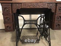 Antique Singer Treadle Sewing Machine 7 drawer Cabinet Ornate floral filigree