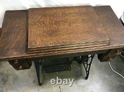 Antique Singer Treadle Sewing Machine Cabinet Table 4 Drawer Oak, Cast Iron, Vtg