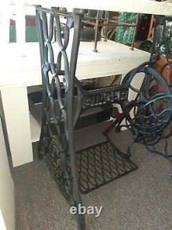 Antique Singer Treadle Sewing Machine Cast Iron Base Marble Top
