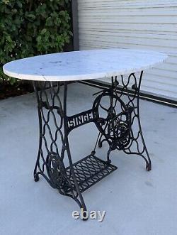 Antique Singer Treadle Sewing Machine Cast Iron Base Marble Top Shabby Chic