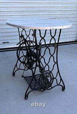 Antique Singer Treadle Sewing Machine Cast Iron Base Marble Top Shabby Chic