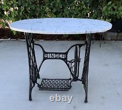 Antique Singer Treadle Sewing Machine Cast Iron Base Marble Top Shabby Chic