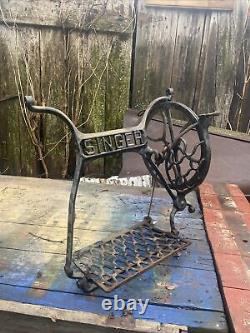 Antique Singer Treadle Sewing Machine Cast Iron Base Parts wheel and pedal