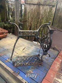 Antique Singer Treadle Sewing Machine Cast Iron Base Parts wheel and pedal