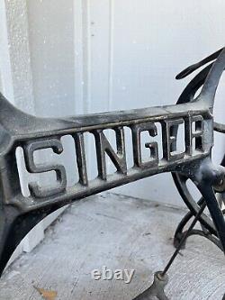 Antique Singer Treadle Sewing Machine Cast Iron Base Stand 1900's withWheels