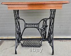 Antique Singer Treadle Sewing Machine Cast Iron Base Stand Oak Table withWheels