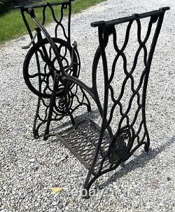 Antique Singer Treadle Sewing Machine Cast Iron Base Stand Table 1880's withWheels