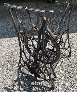 Antique Singer Treadle Sewing Machine Cast Iron Base Stand Table 1880's withWheels