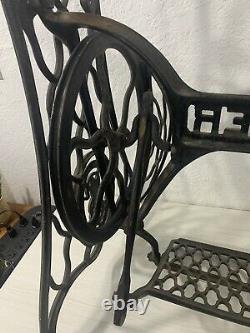 Antique Singer Treadle Sewing Machine Cast Iron Base w Wheel and Foot Plate