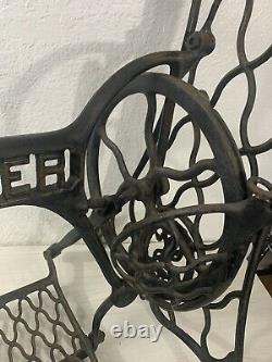 Antique Singer Treadle Sewing Machine Cast Iron Base w Wheel and Foot Plate