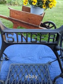 Antique Singer Treadle Sewing Machine Cast Iron Stand Table base works see video