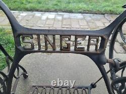 Antique Singer Treadle Sewing Machine Cast Iron Stand Table base works see video