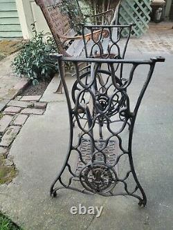 Antique Singer Treadle Sewing Machine Cast Iron Stand Table base works see video