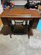 Antique Singer Treadle Sewing Machine Model 66 Red Eye In Cabinet