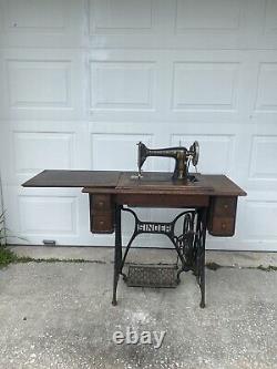 Antique Singer Treadle Sewing Machine Table with Cast iron legs and foot pedal