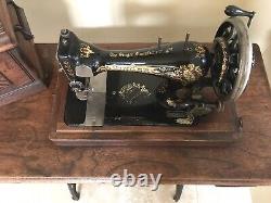 Antique Singer Treadle Sewing Machine With Cabinet Coffin Top